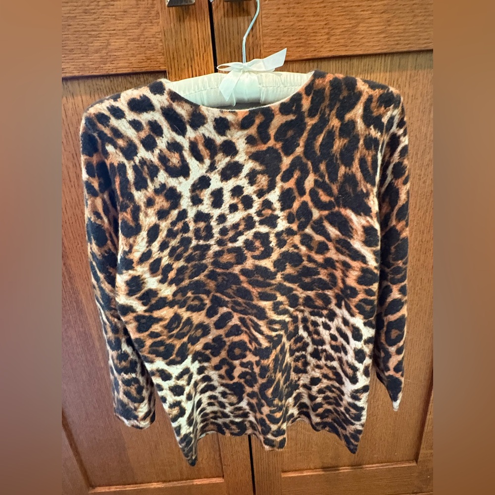 Talbots Audrey Cashmere Sweater Leopard Print 3/4 Sleeve Women's Size XL